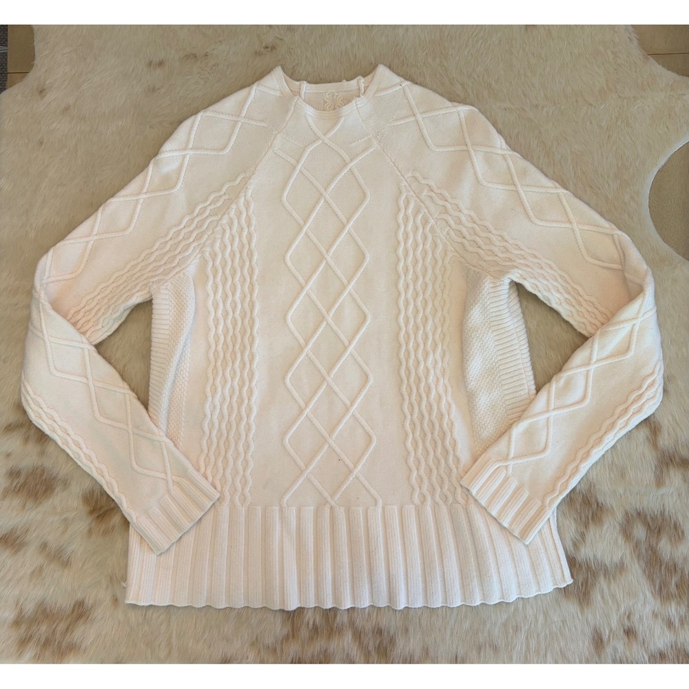 Cyrus Womens Cream White Cable Knit Mock Neck Raglan Sleeve Sweater Size Large